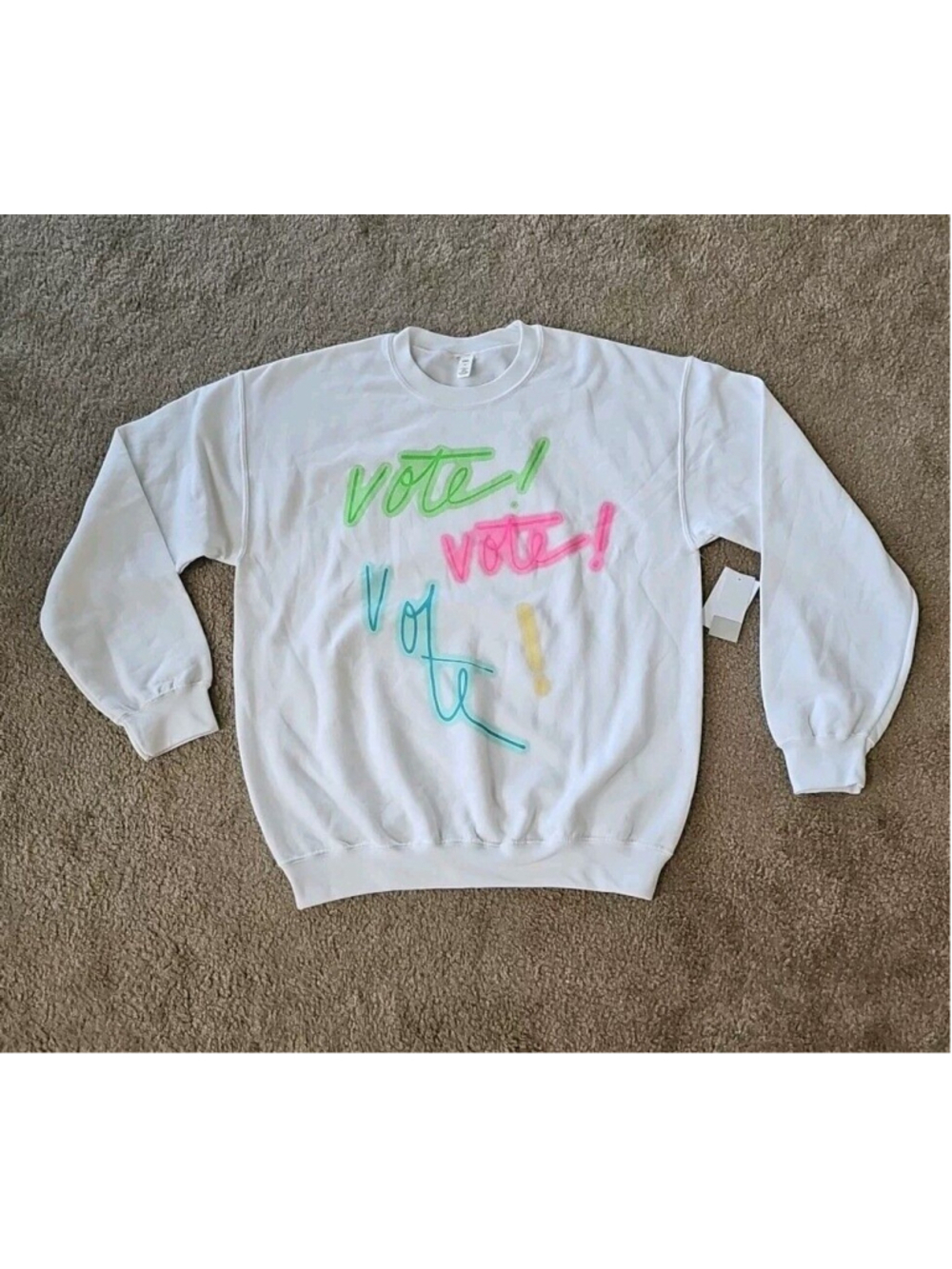 Vote Crew Neck Sweatshirt White Neon Glow Size Medium Nordstorm BP NEW $39